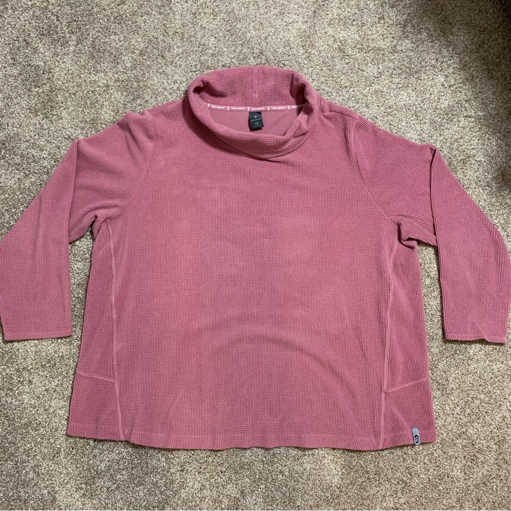 Free Country Women's Mauve Rose Cowl Neck Waffle Knit Pullover Sweater 2XL